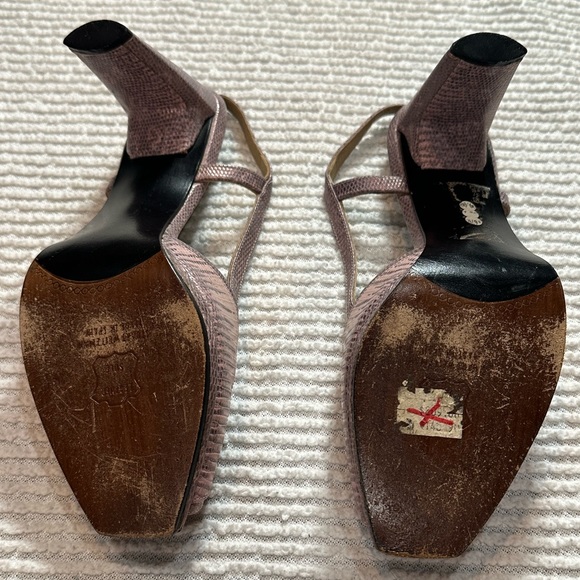 Stuart Weitzman Snakeskin Strappy High Heel Sandals, 3” heel, 8B pink opalescent - Picture 11 of 15